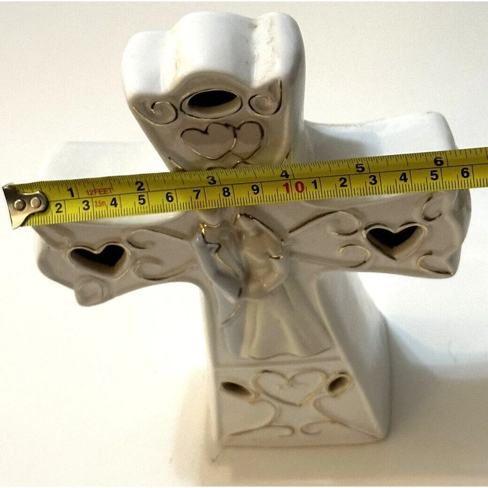 Wedding Cross with Bride and Groom surrounded with Gold Hearts made of Porcelain